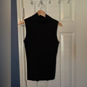 Black Ribbed Sleeveless Mockneck Top